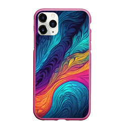 Чехол iPhone 11 Pro матовый Перья эбру абстракция, цвет: 3D-малиновый