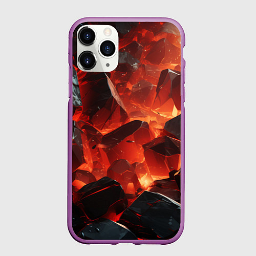 Чехол iPhone 11 Pro матовый Текстура черных камней / 3D-Фиолетовый – фото 1