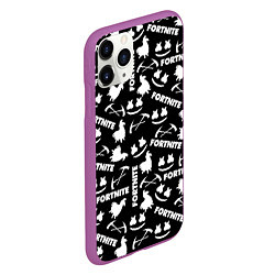 Чехол iPhone 11 Pro матовый Fortnite black pattern, цвет: 3D-фиолетовый — фото 2