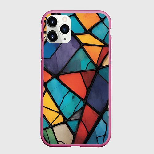 Чехол iPhone 11 Pro матовый Цветное стекло витраж / 3D-Малиновый – фото 1
