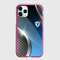 Чехол iPhone 11 Pro матовый Tesla carbon steel, цвет: 3D-малиновый