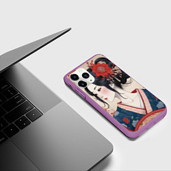Чехол iPhone 11 Pro матовый Искусство японская девушка, цвет: 3D-фиолетовый — фото 2