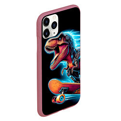 Чехол iPhone 11 Pro матовый Cool Dino on a skateboard - neon glow fantasy, цвет: 3D-малиновый — фото 2