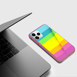 Чехол iPhone 11 Pro матовый Разноцветные полосы, цвет: 3D-малиновый — фото 2