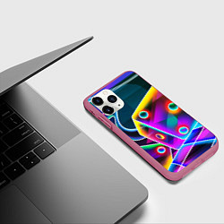 Чехол iPhone 11 Pro матовый Неоновая геометрия текстура, цвет: 3D-малиновый — фото 2