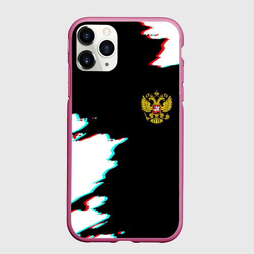 Чехол iPhone 11 Pro матовый Герб глитч краски / 3D-Малиновый – фото 1
