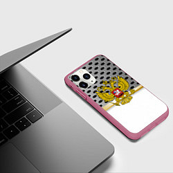 Чехол iPhone 11 Pro матовый Россия броня герб, цвет: 3D-малиновый — фото 2