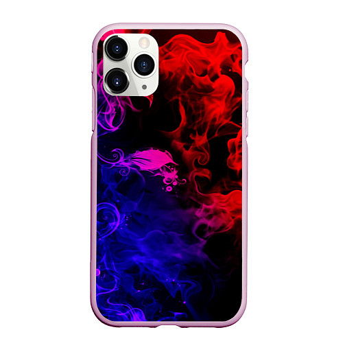 Чехол iPhone 11 Pro матовый Неоновый цветок в дыму / 3D-Розовый – фото 1