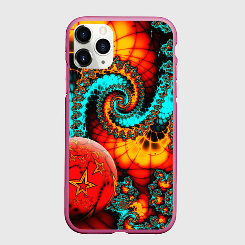 Чехол iPhone 11 Pro матовый Фрактальный узор из фигур / 3D-Малиновый – фото 1