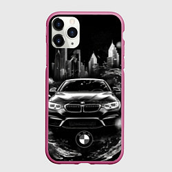 Чехол iPhone 11 Pro матовый BMW город абстракции, цвет: 3D-малиновый