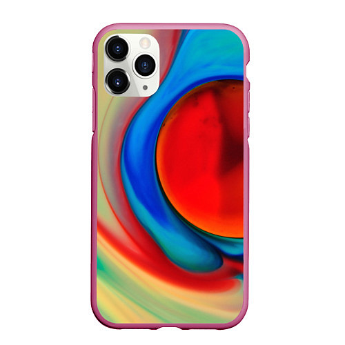 Чехол iPhone 11 Pro матовый Жидкие цветные краски / 3D-Малиновый – фото 1