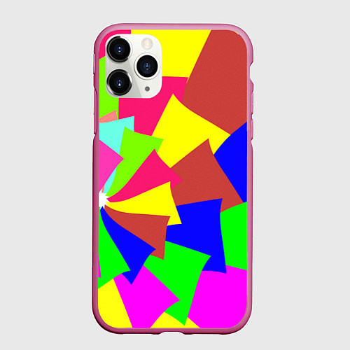 Чехол iPhone 11 Pro матовый Разноцветная мозаика / 3D-Малиновый – фото 1