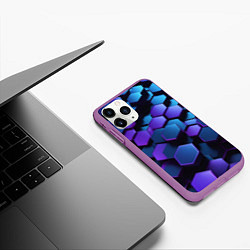 Чехол iPhone 11 Pro матовый Трехмерные фиолетовые шестиугольники, цвет: 3D-фиолетовый — фото 2