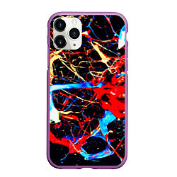 Чехол iPhone 11 Pro матовый Брызги красок разные цвета, цвет: 3D-фиолетовый