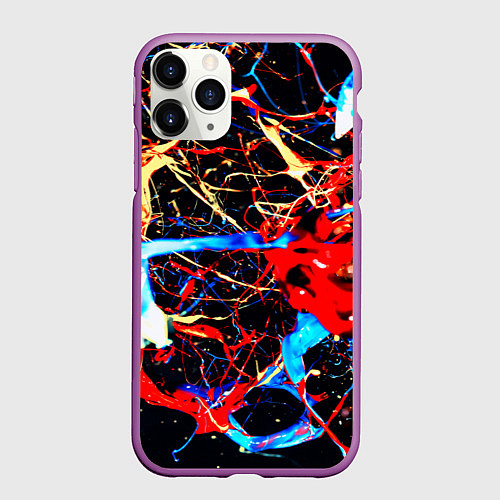 Чехол iPhone 11 Pro матовый Брызги красок разные цвета / 3D-Фиолетовый – фото 1
