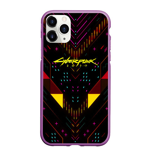 Чехол iPhone 11 Pro матовый Cyberpunk2077 geometry / 3D-Фиолетовый – фото 1