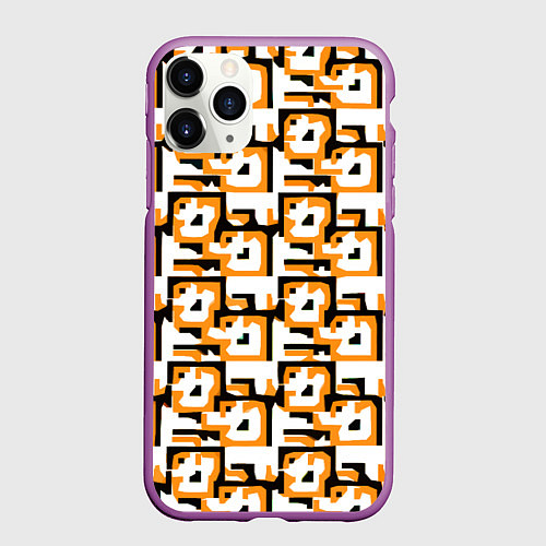 Чехол iPhone 11 Pro матовый Чёрно-оранжевые фигуры на белом фоне / 3D-Фиолетовый – фото 1