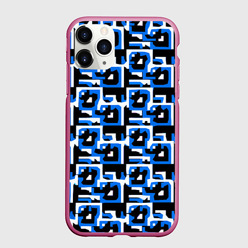Чехол iPhone 11 Pro матовый Бело-синие фигуры на чёрном фоне / 3D-Малиновый – фото 1
