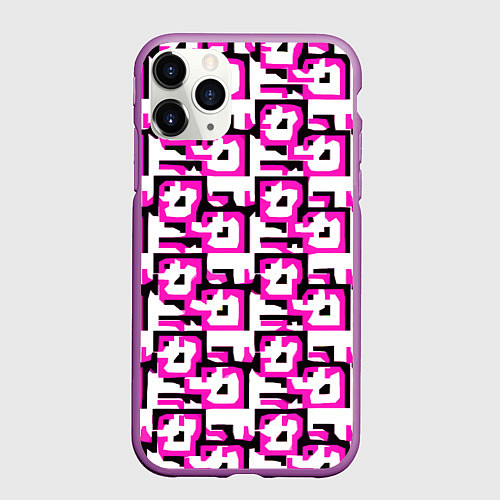Чехол iPhone 11 Pro матовый Чёрно-розовые фигуры на белом фоне / 3D-Фиолетовый – фото 1