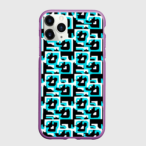 Чехол iPhone 11 Pro матовый Бело-голубые фигуры на чёрном фоне / 3D-Фиолетовый – фото 1