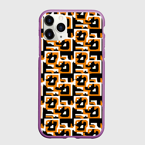 Чехол iPhone 11 Pro матовый Бело-оранжевые фигуры на чёрном фоне / 3D-Фиолетовый – фото 1