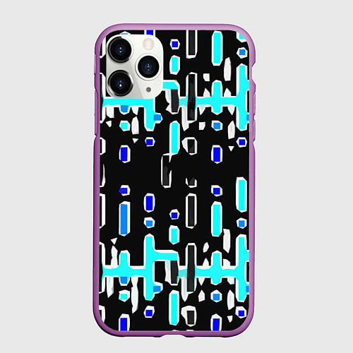 Чехол iPhone 11 Pro матовый Синие линии и точки на чёрном фоне / 3D-Фиолетовый – фото 1