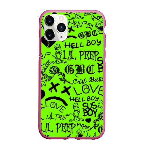 Чехол iPhone 11 Pro матовый Lil Peep кислотный паттерн / 3D-Малиновый – фото 1