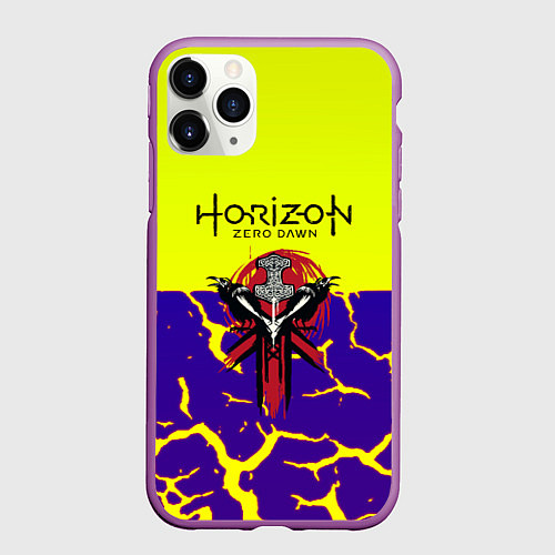 Чехол iPhone 11 Pro матовый Horizon zero dawn разломы / 3D-Фиолетовый – фото 1
