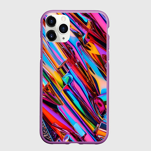 Чехол iPhone 11 Pro матовый Разноцветная фольга / 3D-Фиолетовый – фото 1