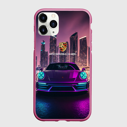 Чехол iPhone 11 Pro матовый Porshe big city / 3D-Малиновый – фото 1