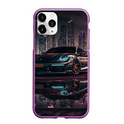 Чехол iPhone 11 Pro матовый Porshe night city, цвет: 3D-фиолетовый