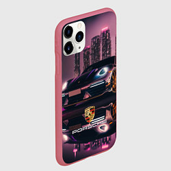 Чехол iPhone 11 Pro матовый Porshe night city, цвет: 3D-малиновый — фото 2