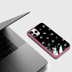 Чехол iPhone 11 Pro матовый Linkin park glitch patern, цвет: 3D-малиновый — фото 2