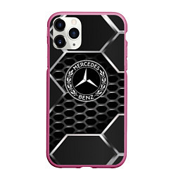 Чехол iPhone 11 Pro матовый Mercedes carbon, цвет: 3D-малиновый