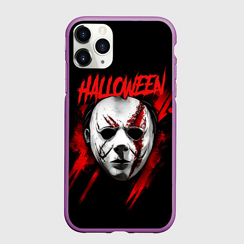 Чехол iPhone 11 Pro матовый Halloween Michael Myers / 3D-Фиолетовый – фото 1