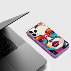 Чехол iPhone 11 Pro матовый Девушка в солнечных очках поп-арт, цвет: 3D-фиолетовый — фото 2