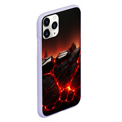 Чехол iPhone 11 Pro матовый Черные камни в огне текстура, цвет: 3D-светло-сиреневый — фото 2