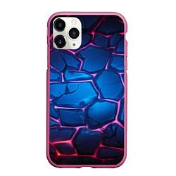 Чехол iPhone 11 Pro матовый Синие камни с фиолетовой подсветкой, цвет: 3D-малиновый