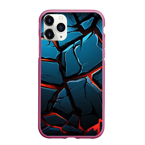 Чехол iPhone 11 Pro матовый Разломленные камни текстура / 3D-Малиновый – фото 1