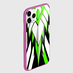 Чехол iPhone 11 Pro матовый Агрессивные чёрно-зелёные полосы на белом фоне, цвет: 3D-фиолетовый — фото 2