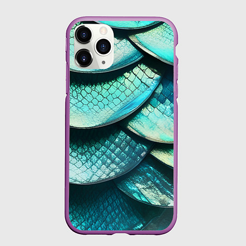 Чехол iPhone 11 Pro матовый Чешуя крупной рыбы / 3D-Фиолетовый – фото 1