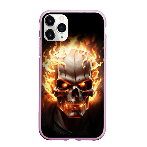 Чехол iPhone 11 Pro матовый Череп в огне / 3D-Розовый – фото 1