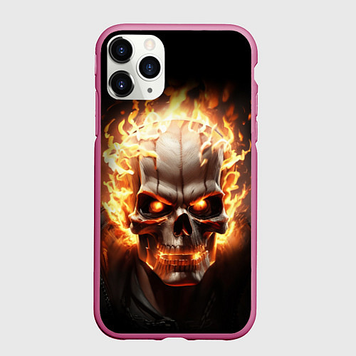 Чехол iPhone 11 Pro матовый Череп в огне / 3D-Малиновый – фото 1