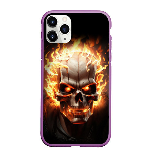 Чехол iPhone 11 Pro матовый Череп в огне / 3D-Фиолетовый – фото 1