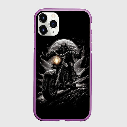 Чехол iPhone 11 Pro матовый Мотоциклист готический стиль / 3D-Фиолетовый – фото 1