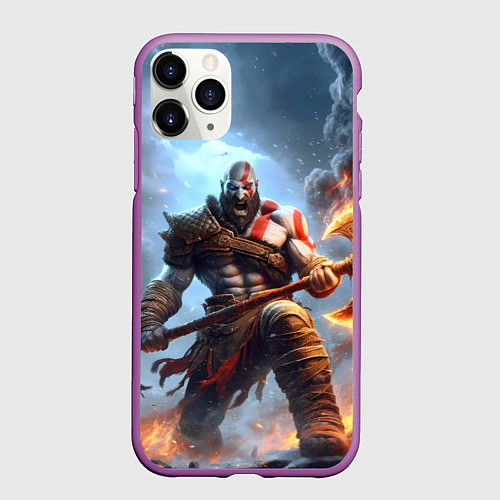 Чехол iPhone 11 Pro матовый Кратос в ярости / 3D-Фиолетовый – фото 1