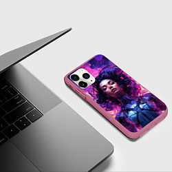 Чехол iPhone 11 Pro матовый Девушка в стиле киберпанк с развевающимися волосам, цвет: 3D-малиновый — фото 2