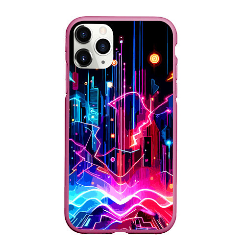 Чехол iPhone 11 Pro матовый Neon fantasy - ai art / 3D-Малиновый – фото 1