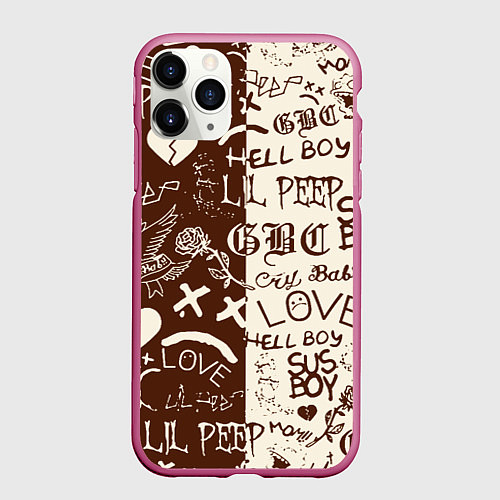 Чехол iPhone 11 Pro матовый Lil peep retro pattern / 3D-Малиновый – фото 1