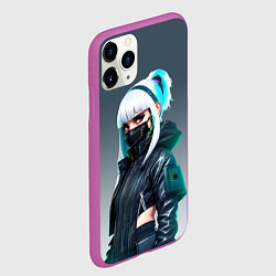 Чехол iPhone 11 Pro матовый Красивая блондинка в маске - киберпанк, цвет: 3D-фиолетовый — фото 2